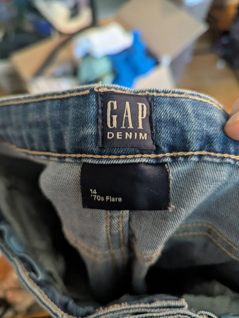 Gap Denim Girls Size 14 70s Flare Jeans Adjustable Waist Medium Wash Stretch Den